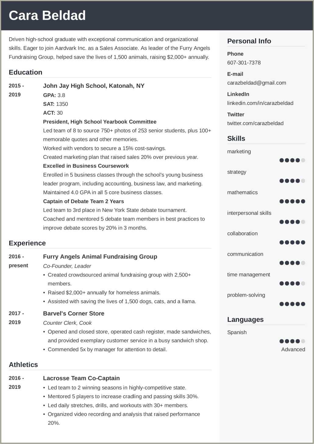 Listing High School Education On Resume Examples