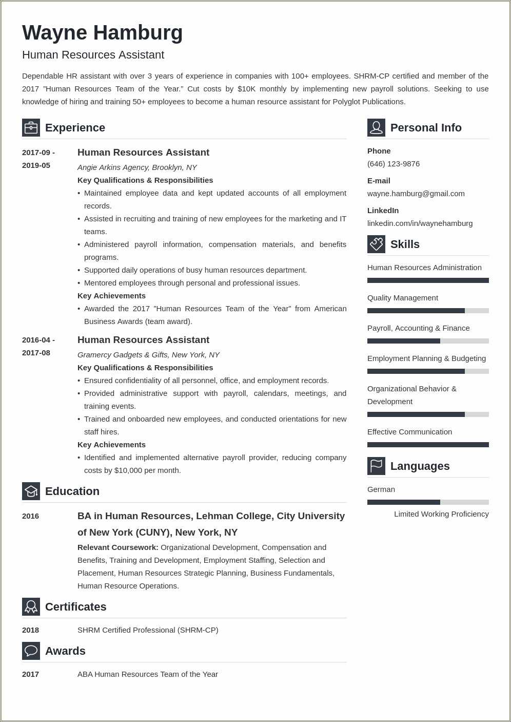 Livecareerentry Level Human Resource Administration Objectives Resume