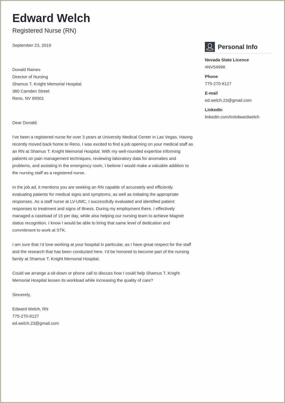 Lvn Resume Cover Letter Sample