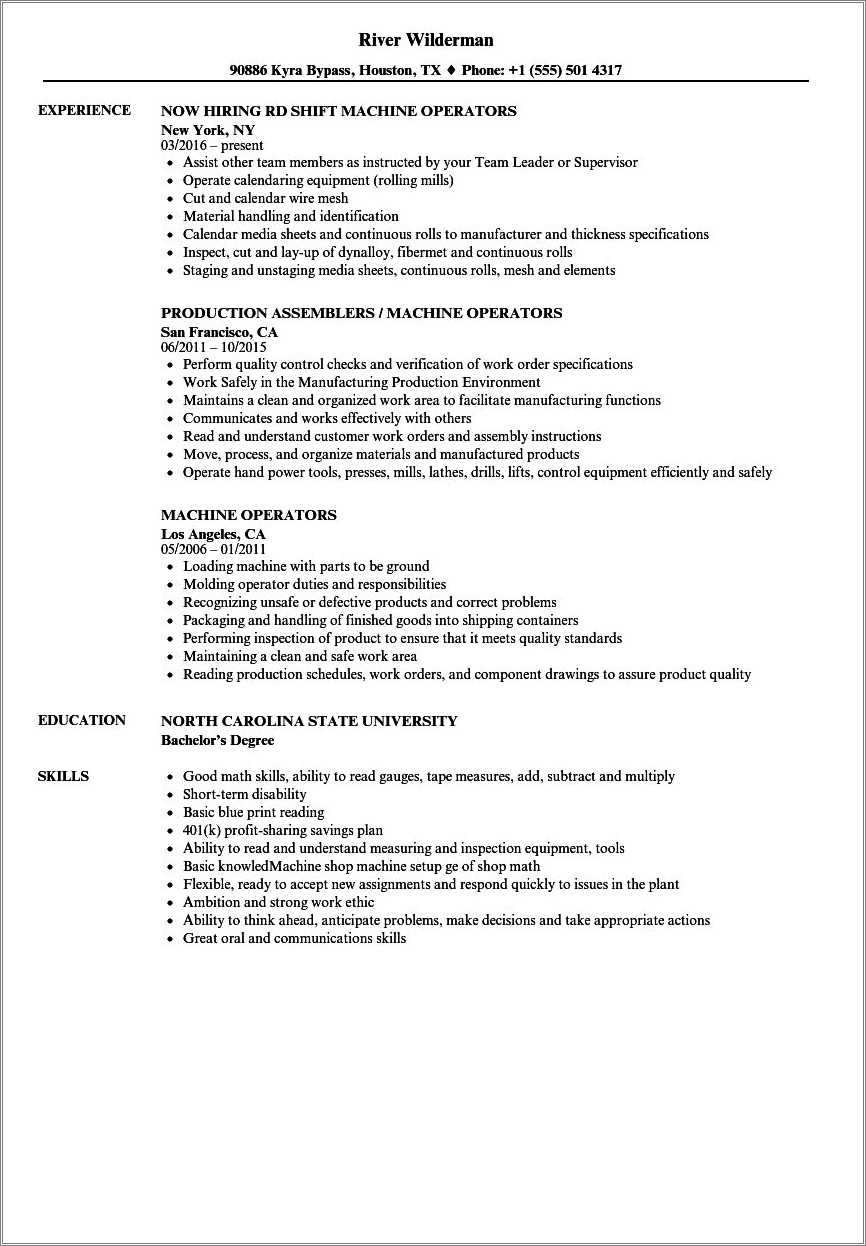 Machine And Equipment Skills For Resume Resume Example Gallery