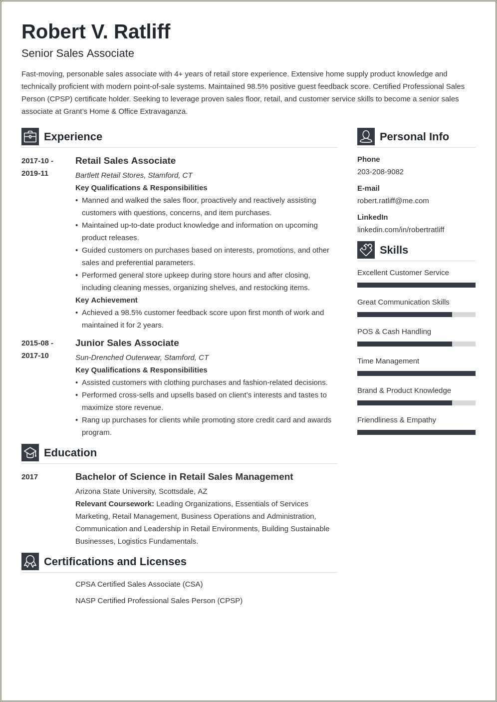 Sample Resume For Macy's Resume Example Gallery