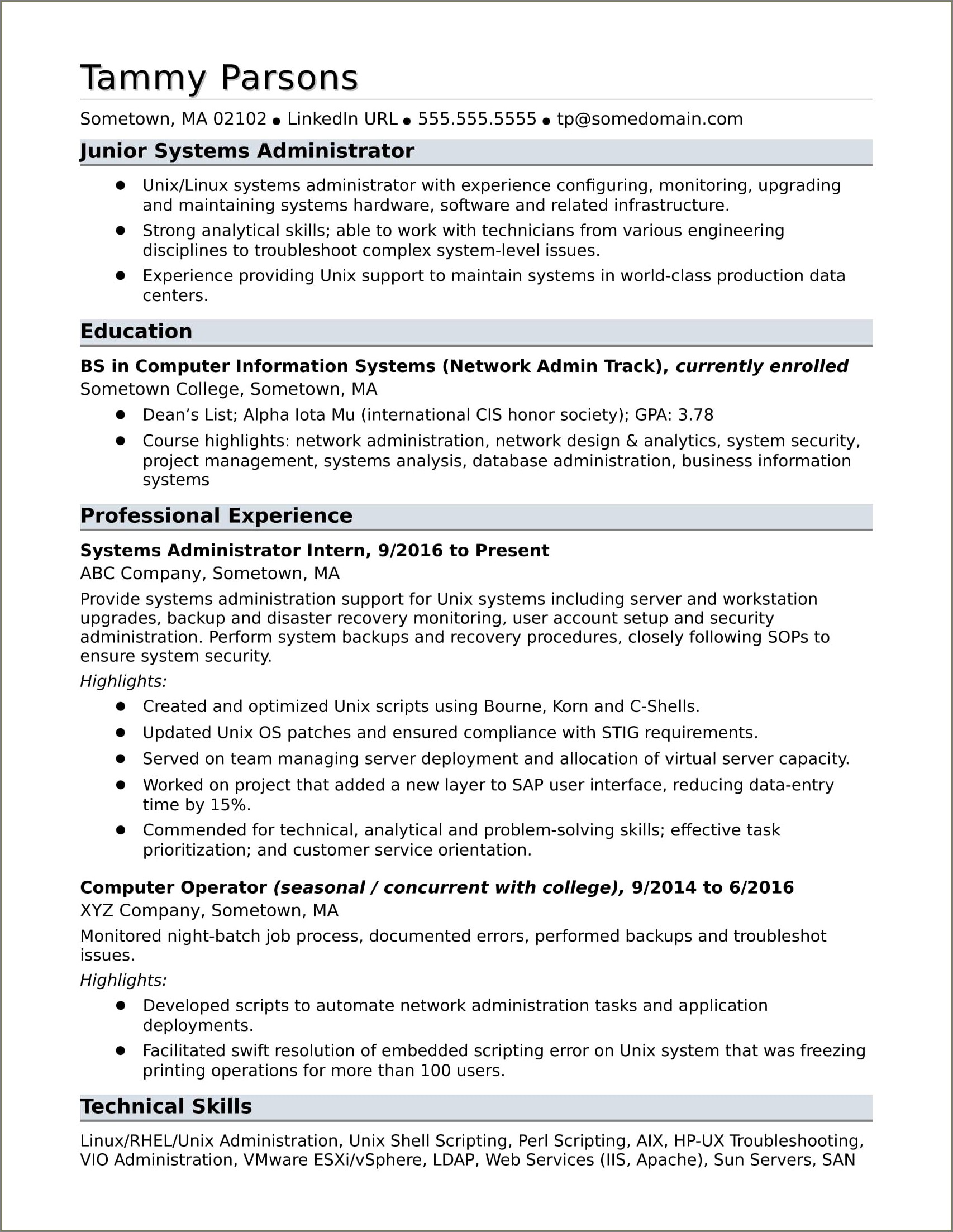 Management Information Systems Resume Examples