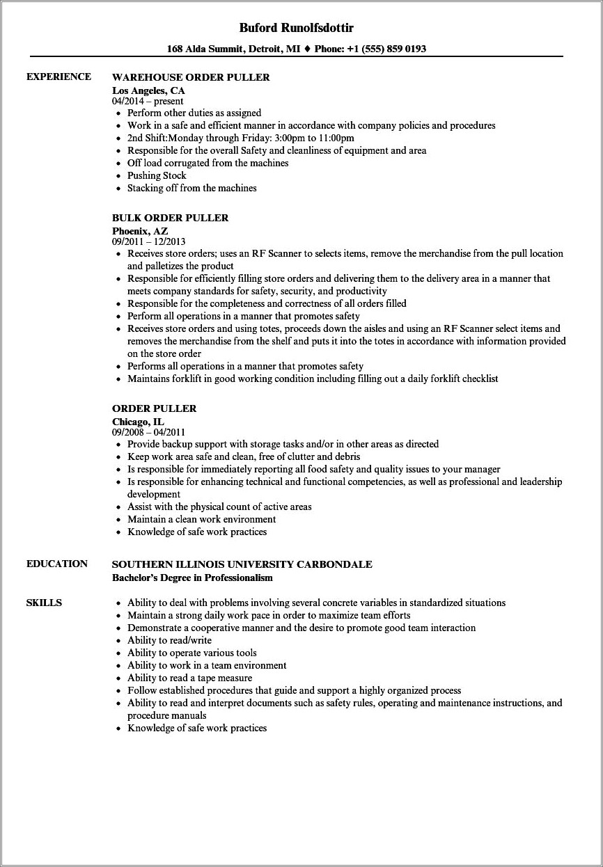 Manual picker job description resume resume example gallery