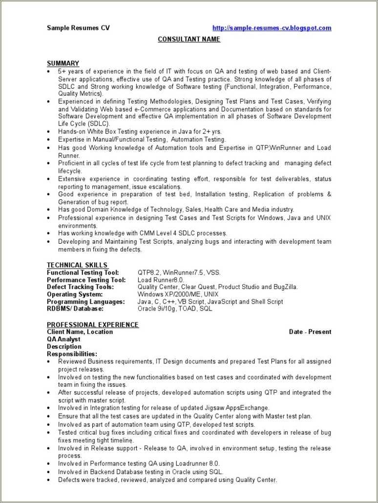 Manual Qa Engineer Sample Resume