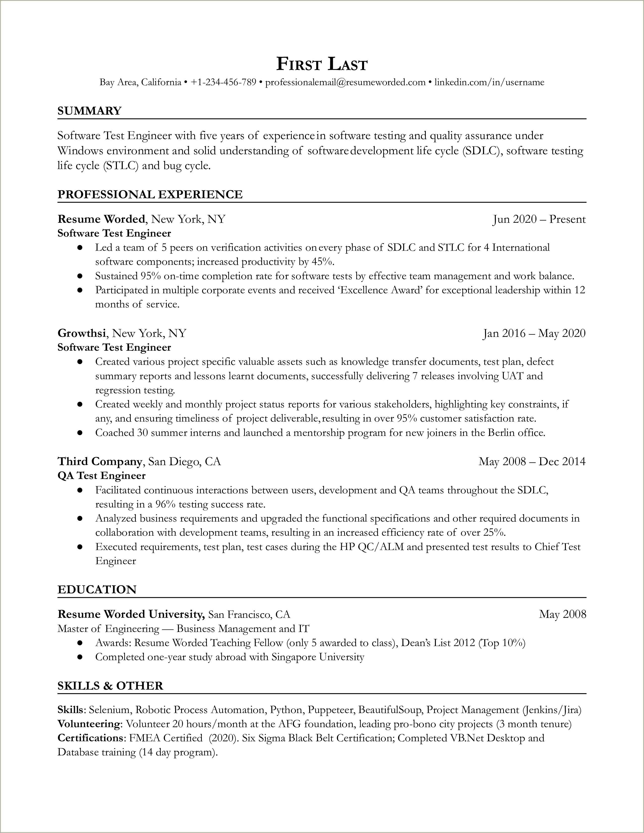 Manual Testing Resume For 3 Years Experience Doc