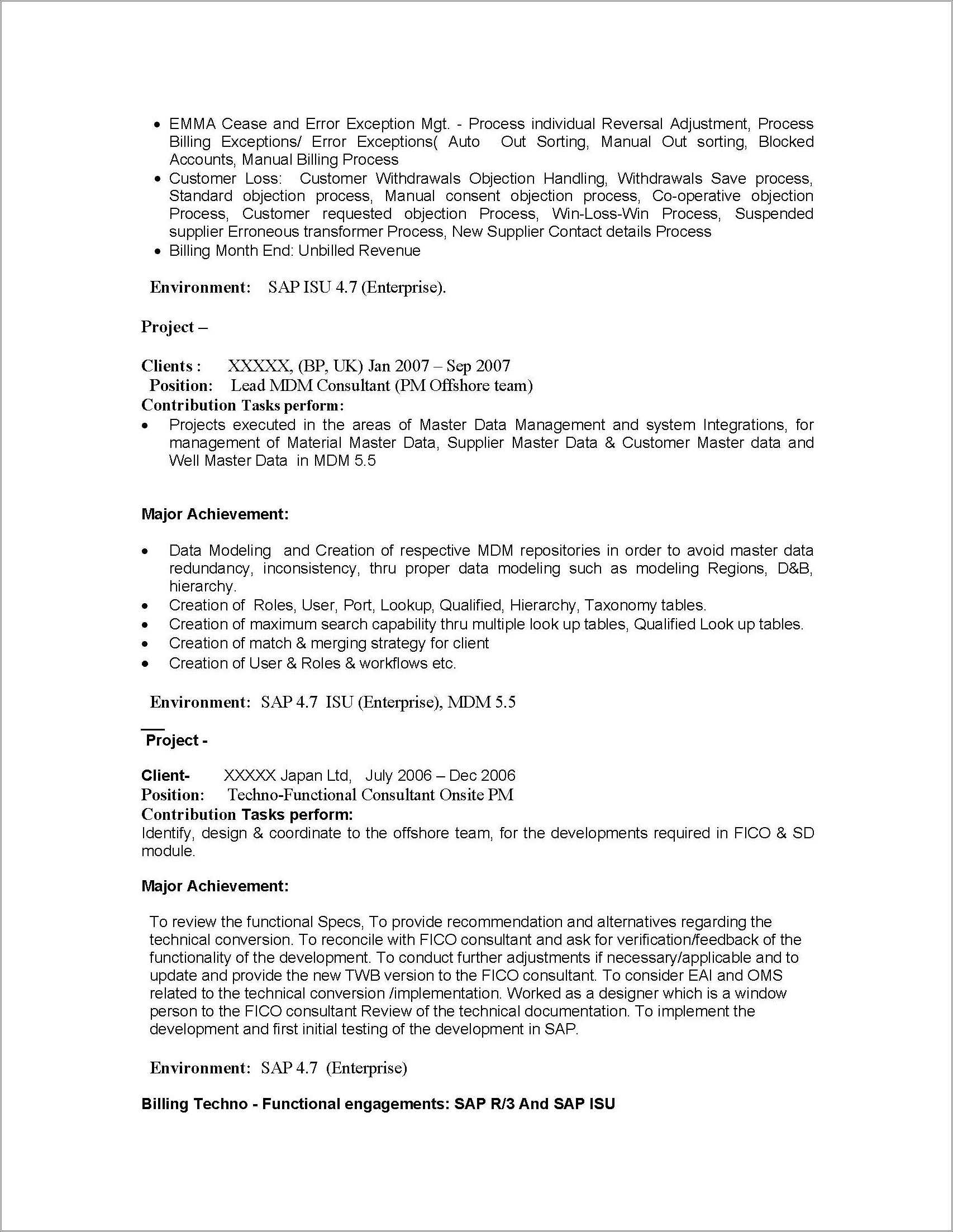 Sap Master Data Management Resume Sample Resume Example Gallery