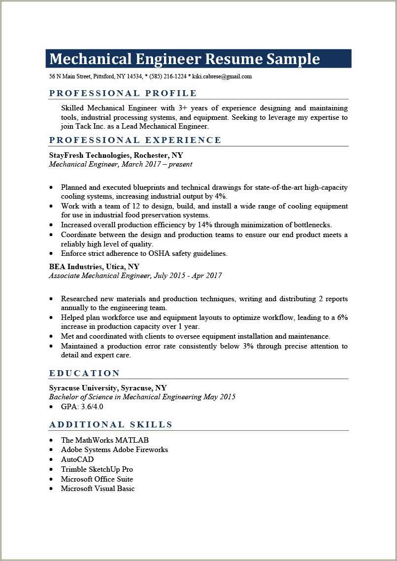 Mechanical Engineer Fresher Resume Objective