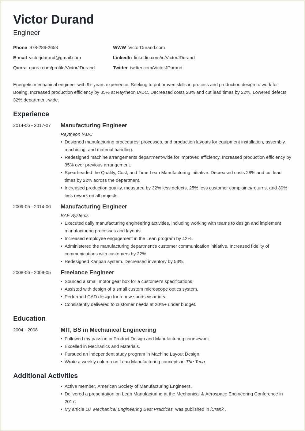 Mechanical Engineer Resume Objective Statements
