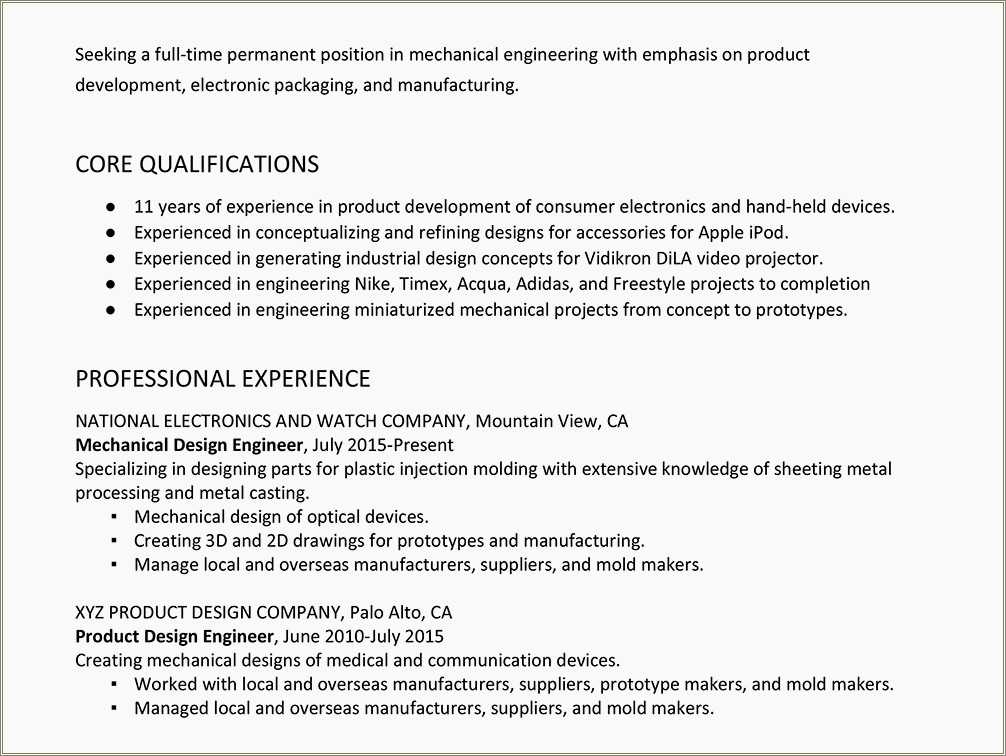 Mechanical Project Engineer Resume Objective