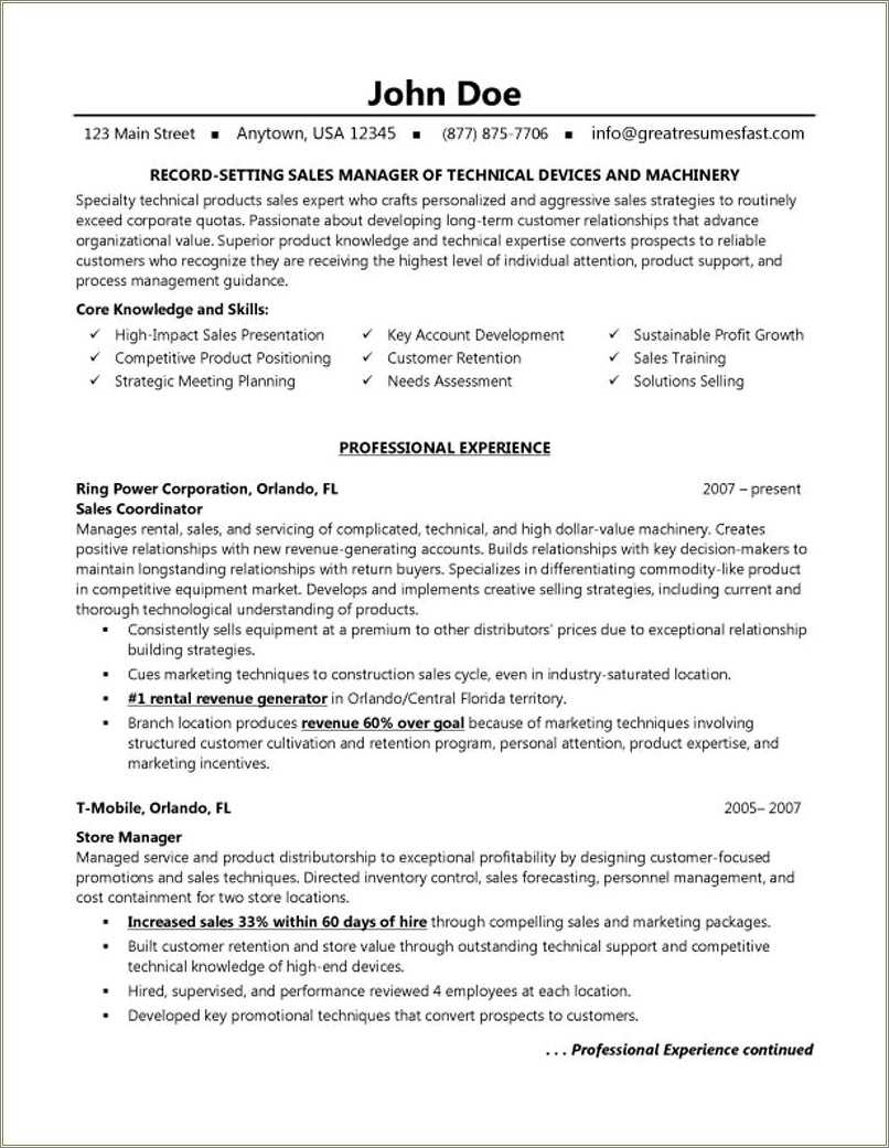 Medical Device Sales Rep.job Resume