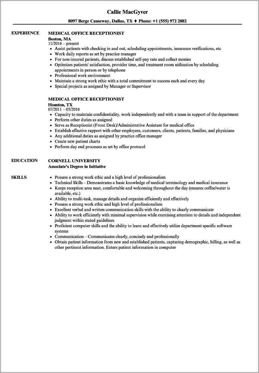 Medical Office Assistant Skills For Resume