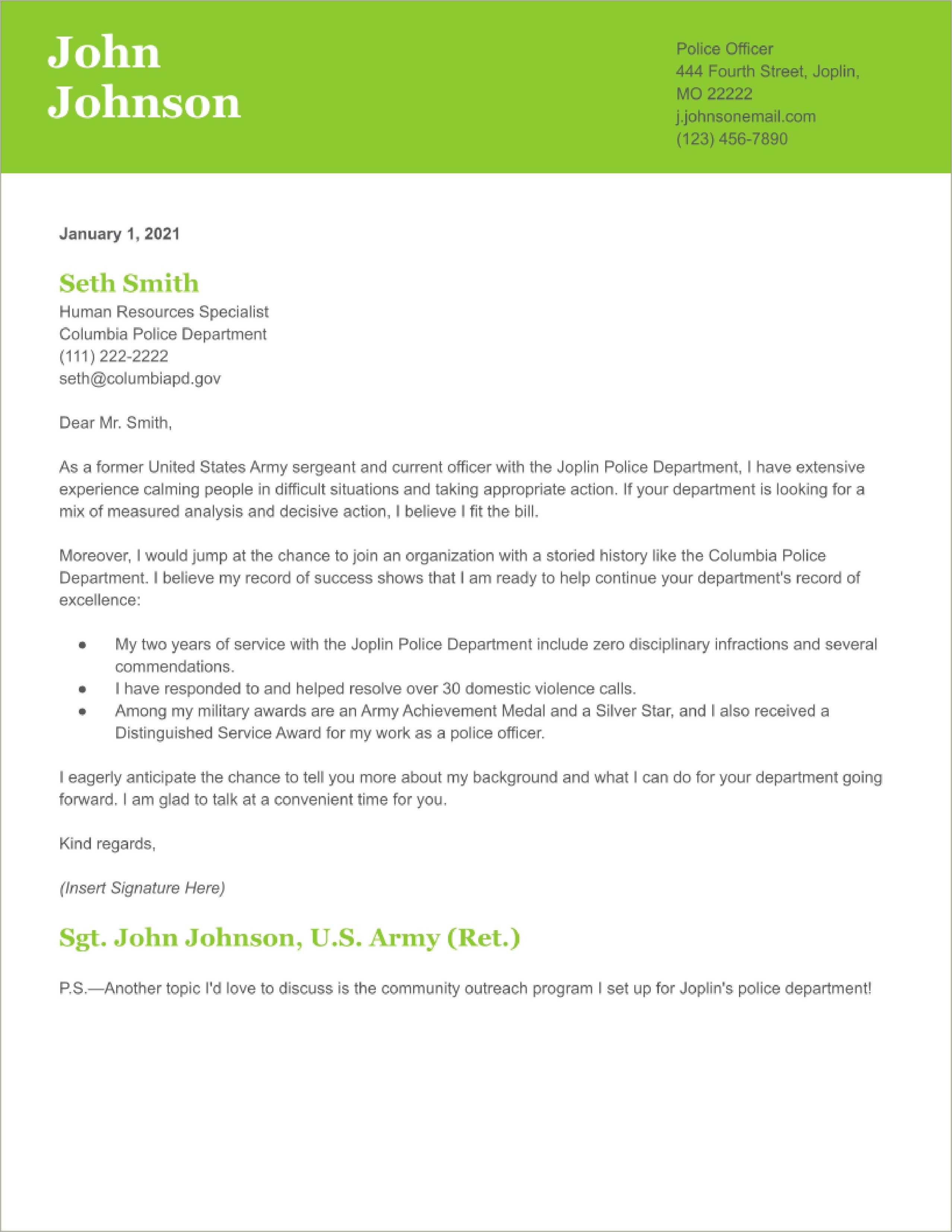 resume cover letter examples military