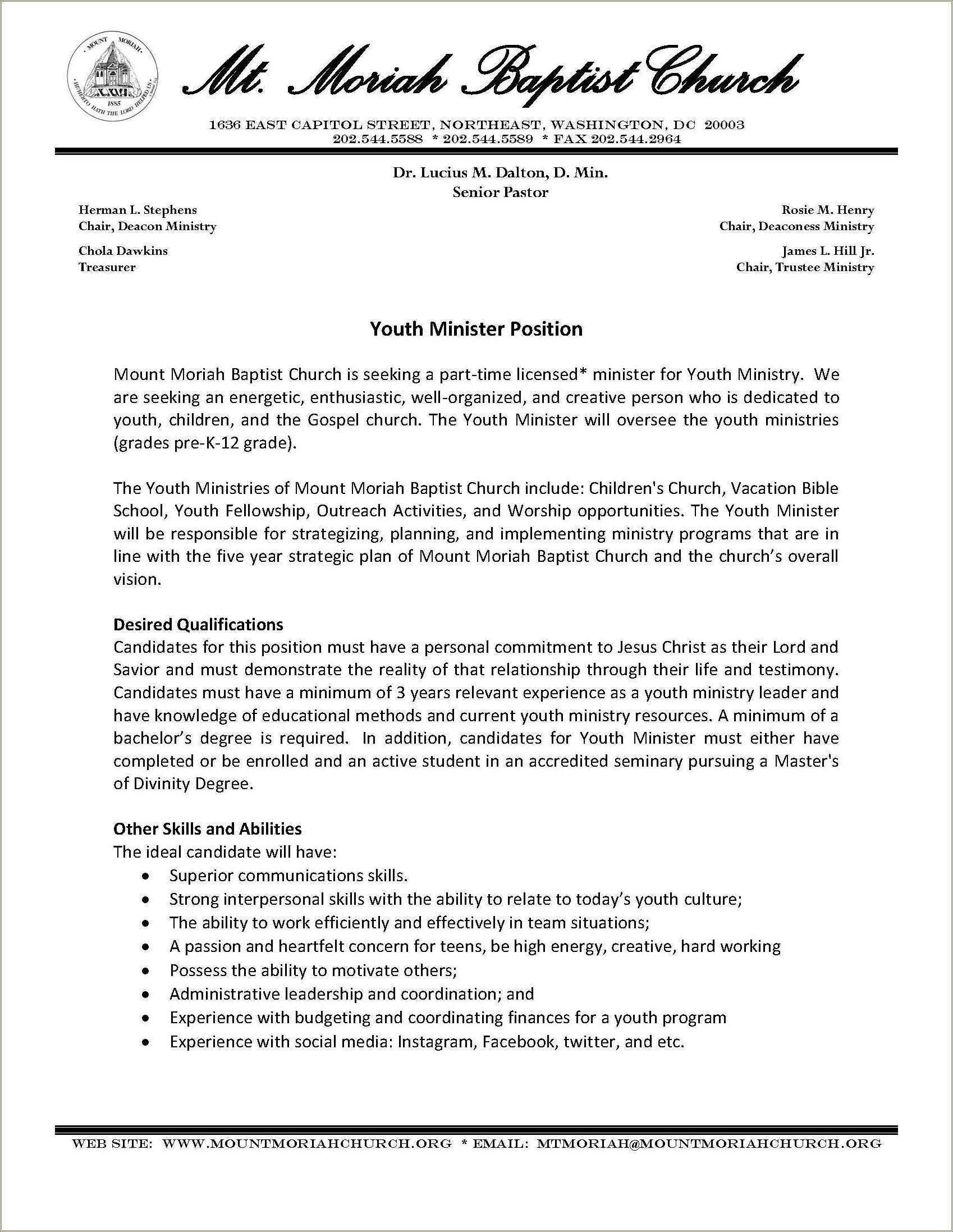 Minister Of Music Resume Example