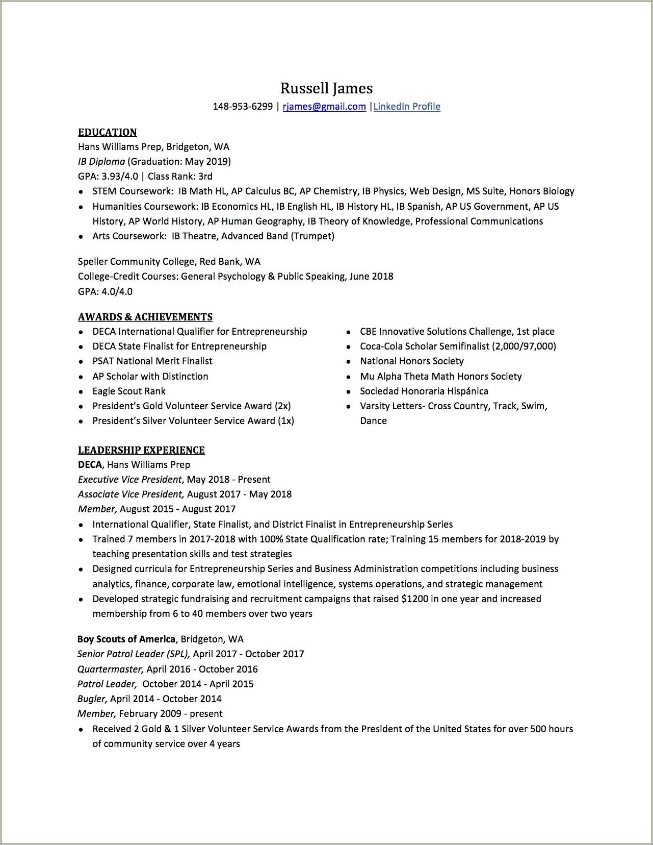 Mizzou Honors College Sample Resume Resume Example Gallery
