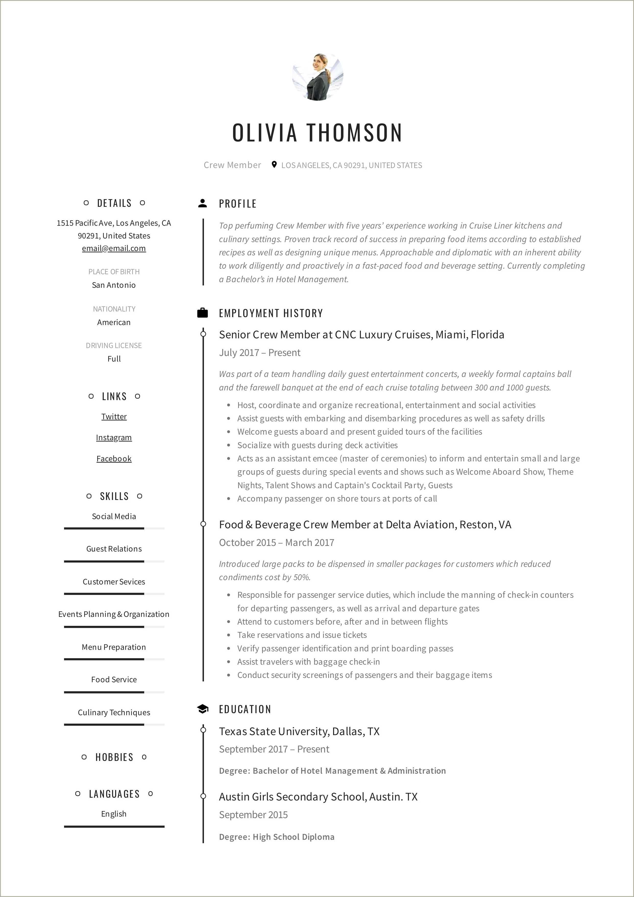 Motorsports Crew Member Resume Sample