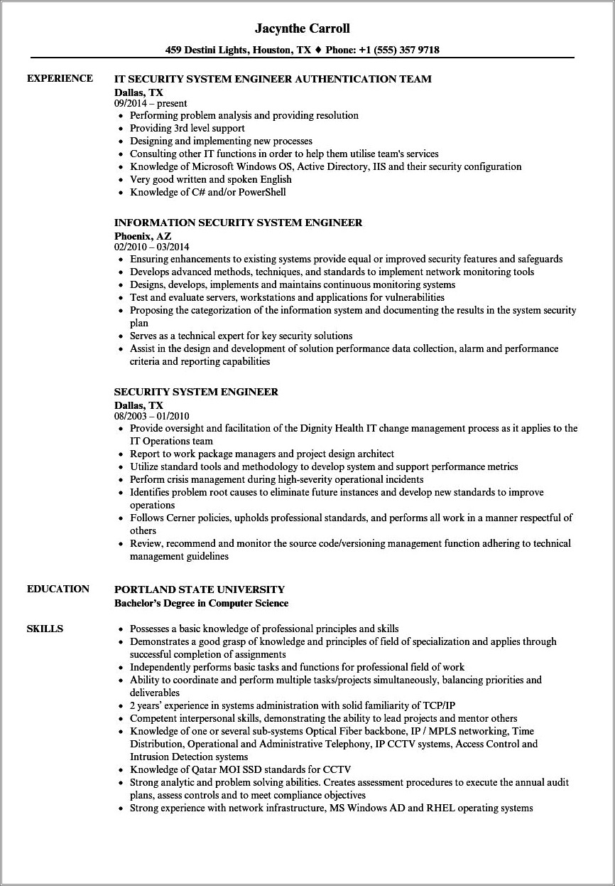 Ms Systems Engineer Resume Sample