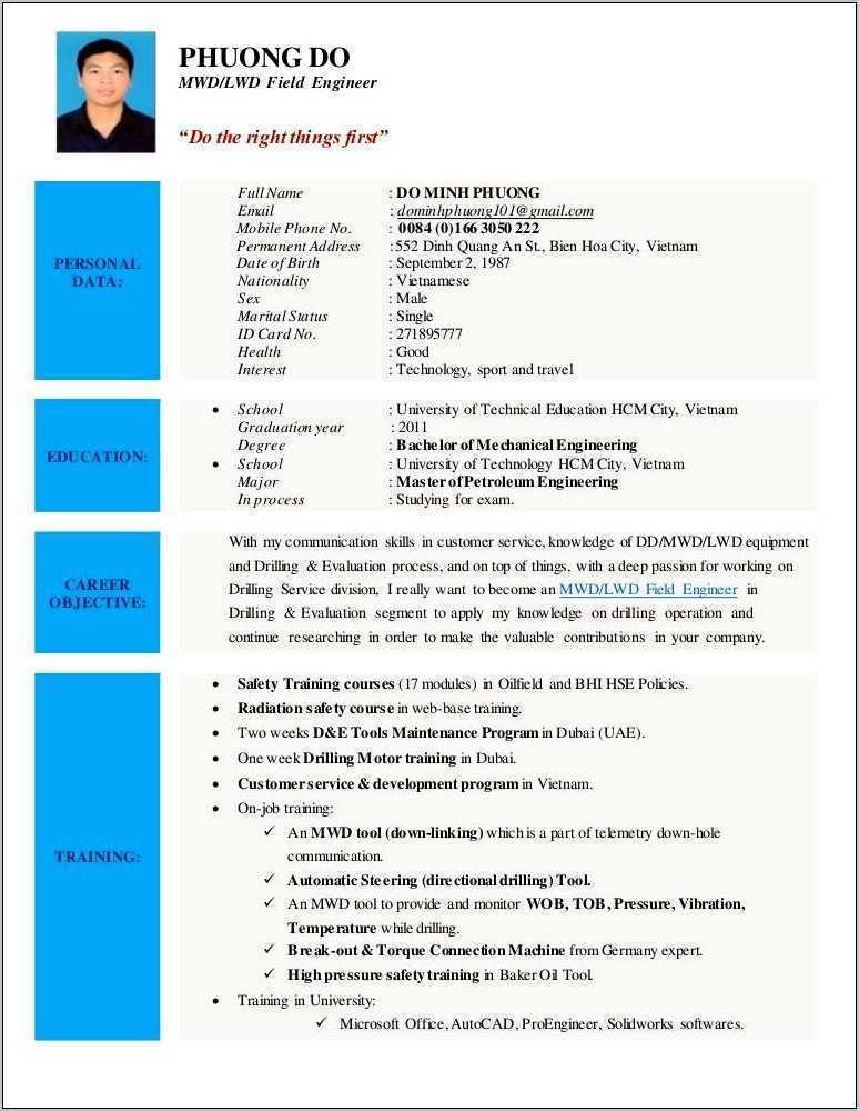 Mwd Job Description For Resume
