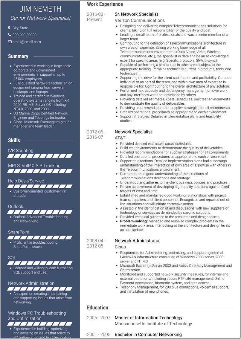 Network Specialist Resume Samples Jobherojobhero