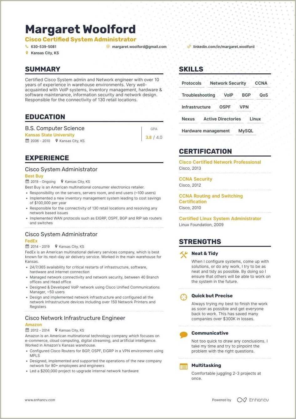 Network Systems Administrator Sample Resume