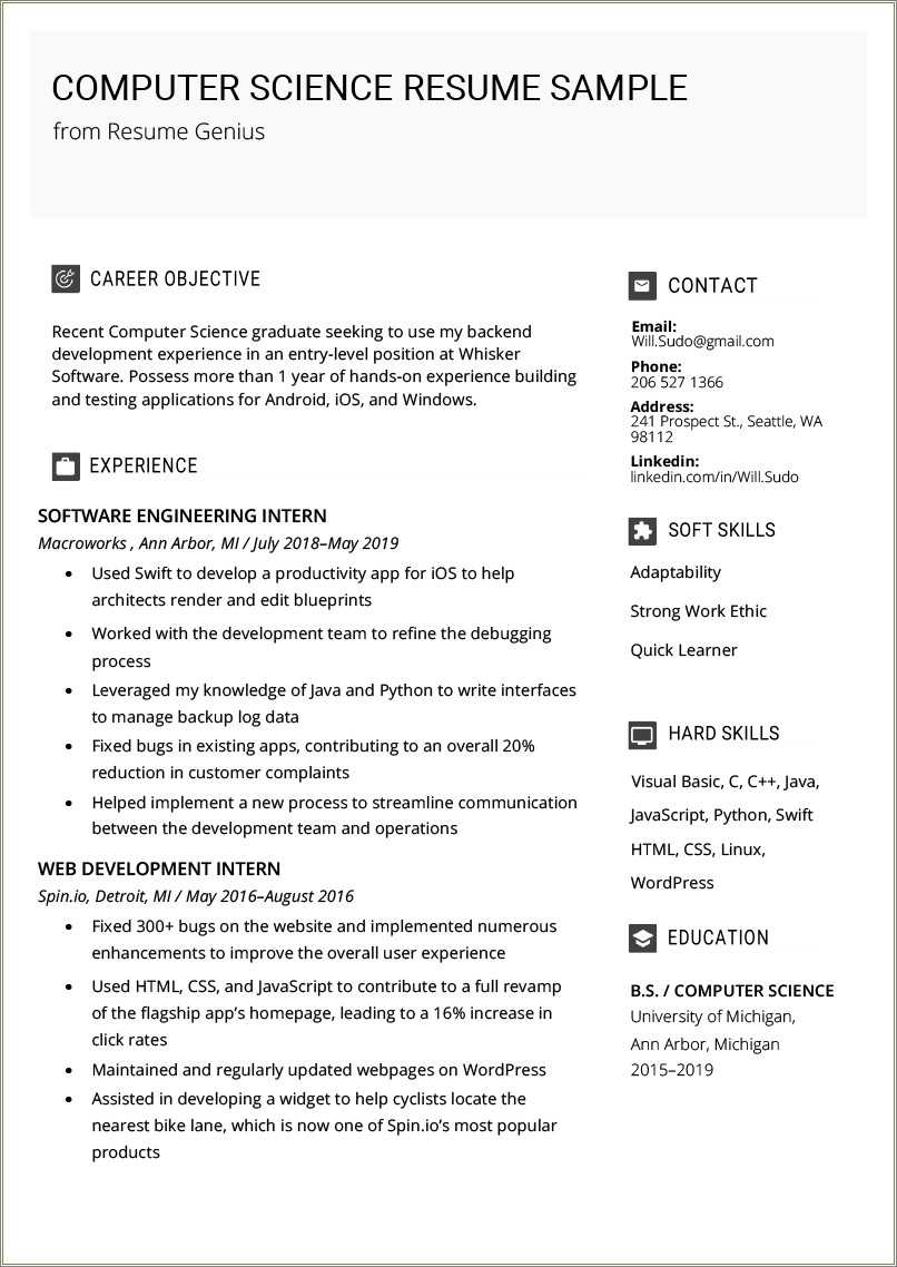 No Experience Computer Resume Examples