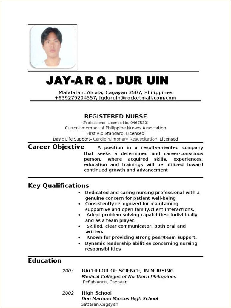 resume fresh graduate nurse philippines