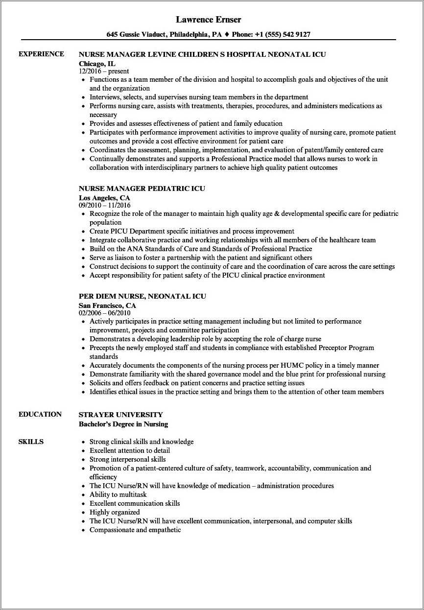 Nursing Resume Examples Computer Skills