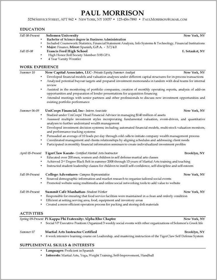 Ny High School Student College Resume