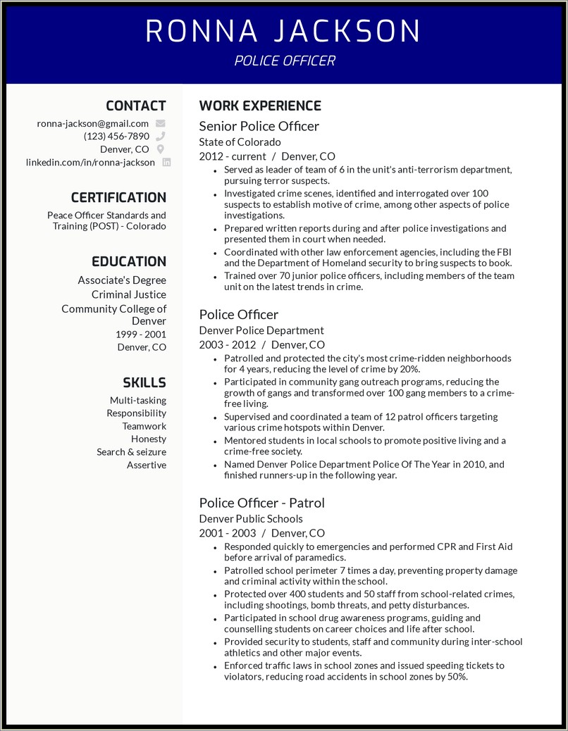 Criminal Justice Resume And Cover Letter - Resume Example Gallery