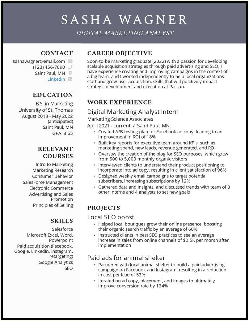 Objective For A Resume For A College Student