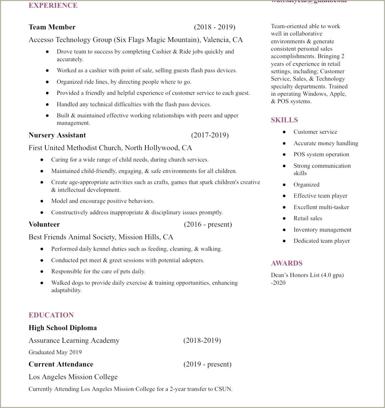 Resume Example For Whole Foods Receiver Resume Example Gallery