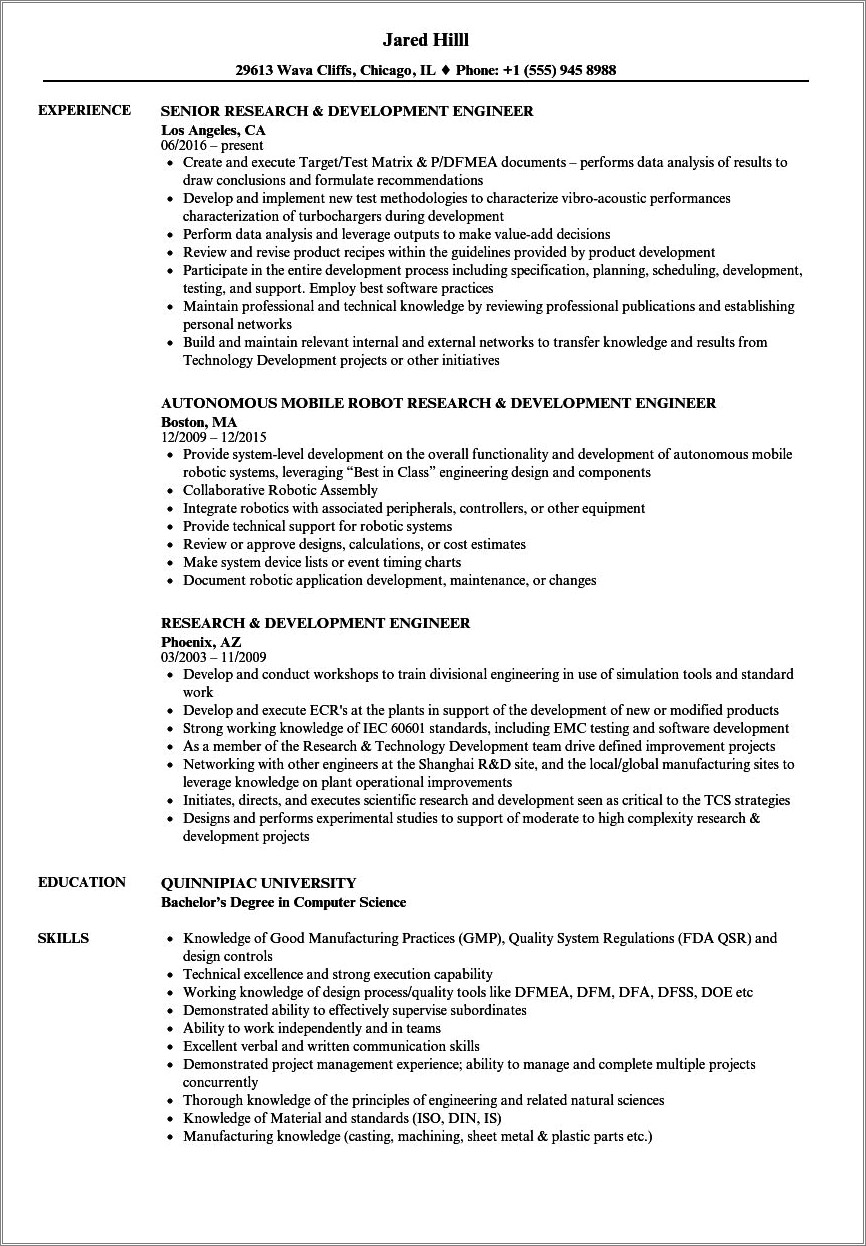 Objective For R&d Resume