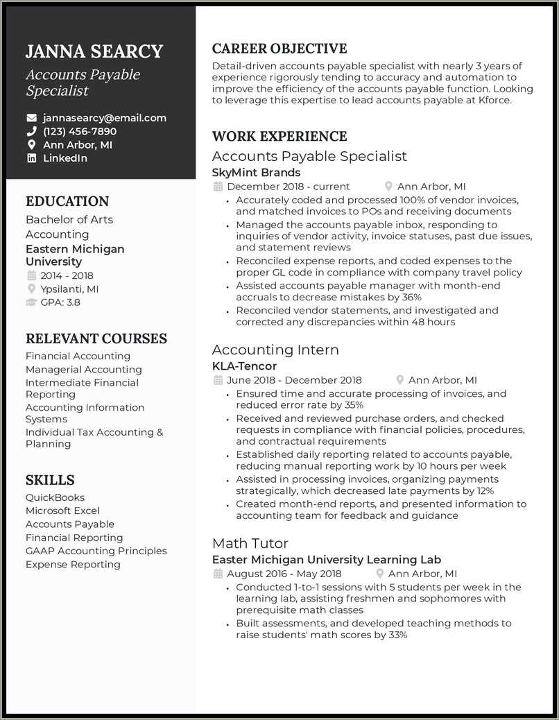 Objective For Resume Accounts Payable