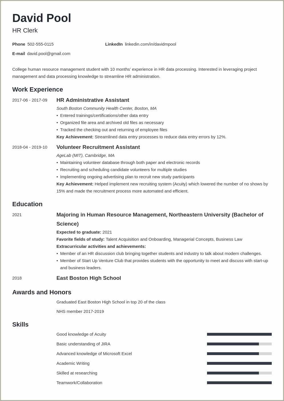 Objective In A Resume For College Student