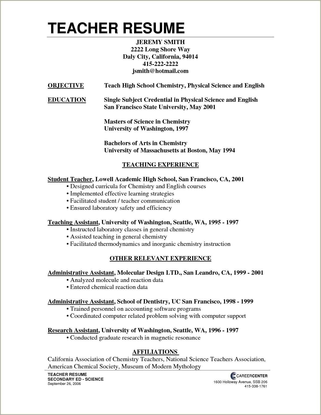 Objective In A Resume For Teachers Resume Example Gallery