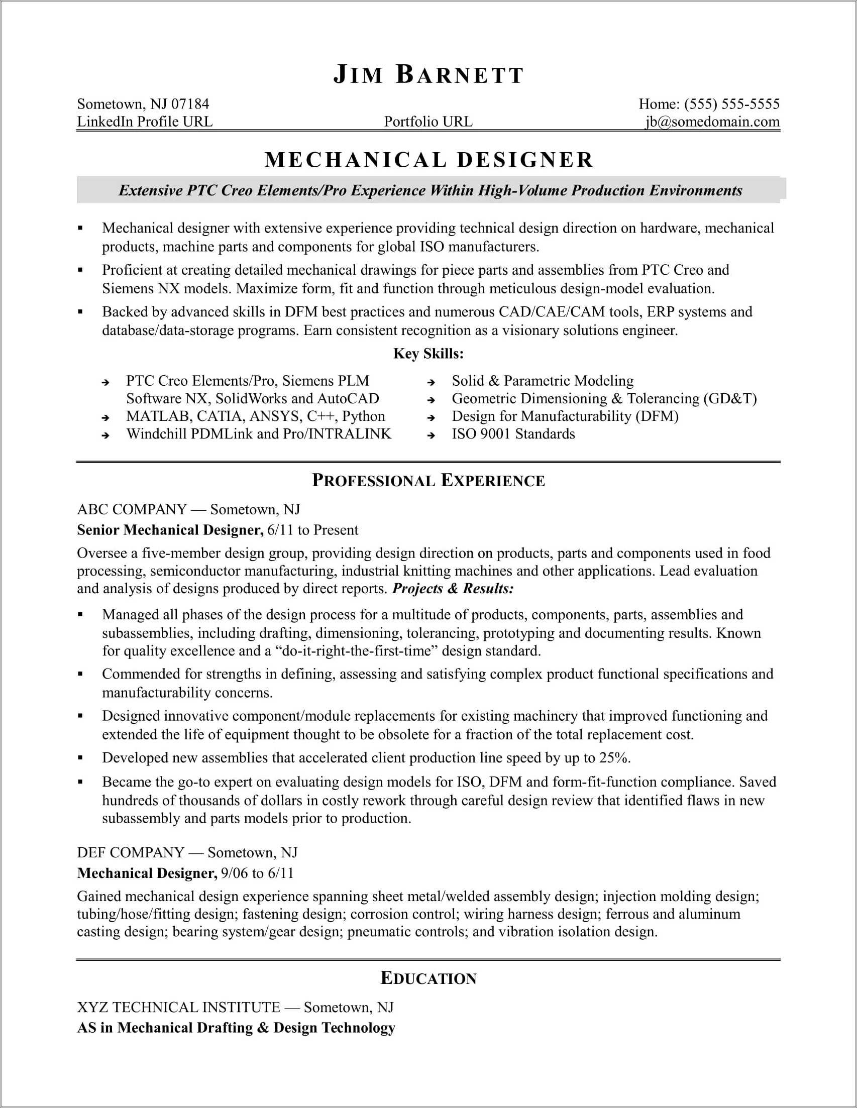 Objective Of A Resume Mechanical Engineer