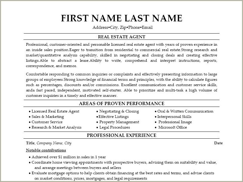 Objectives For Real Estate Resume Resume Example Gallery