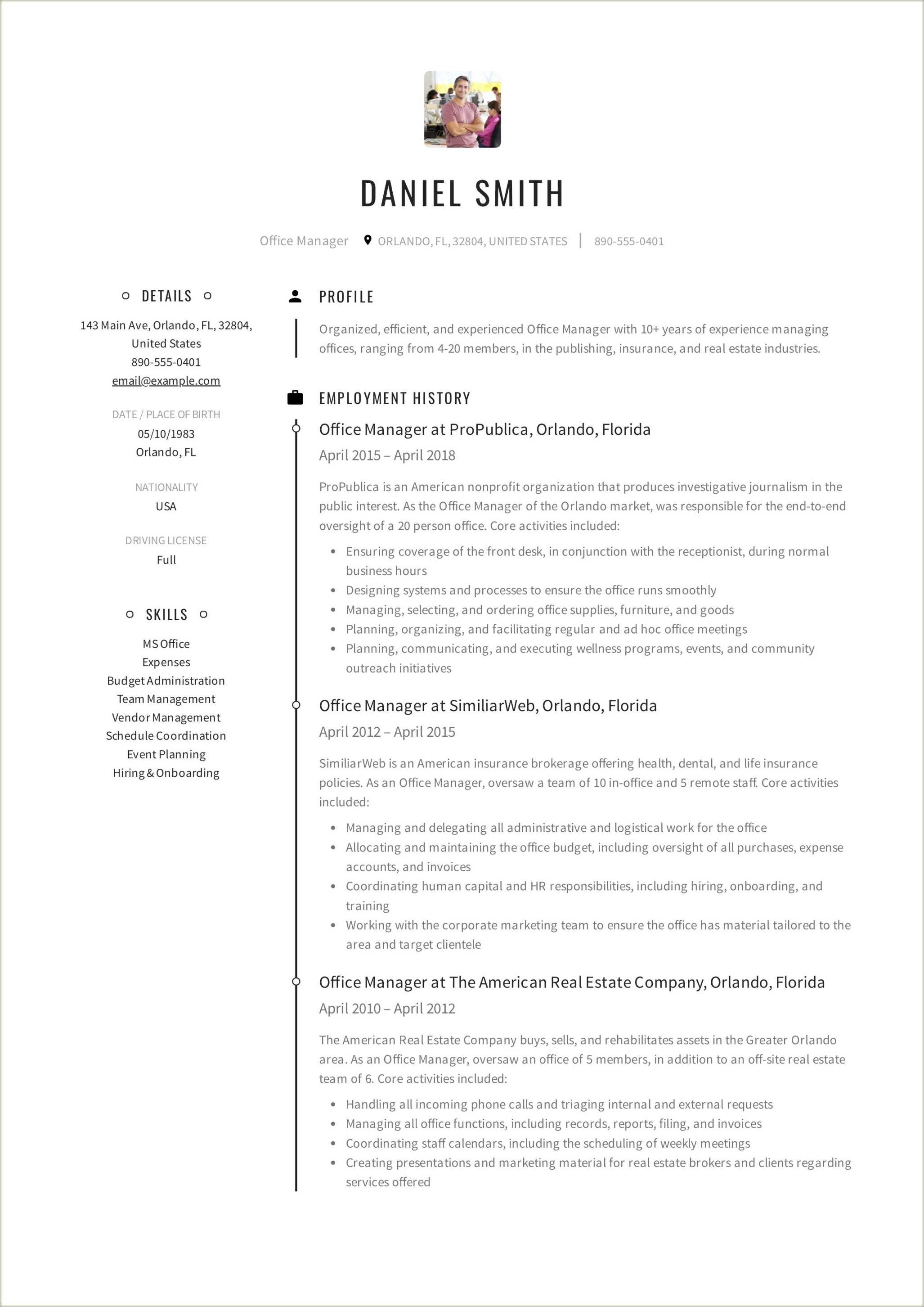 Office manager resume template word resume example gallery