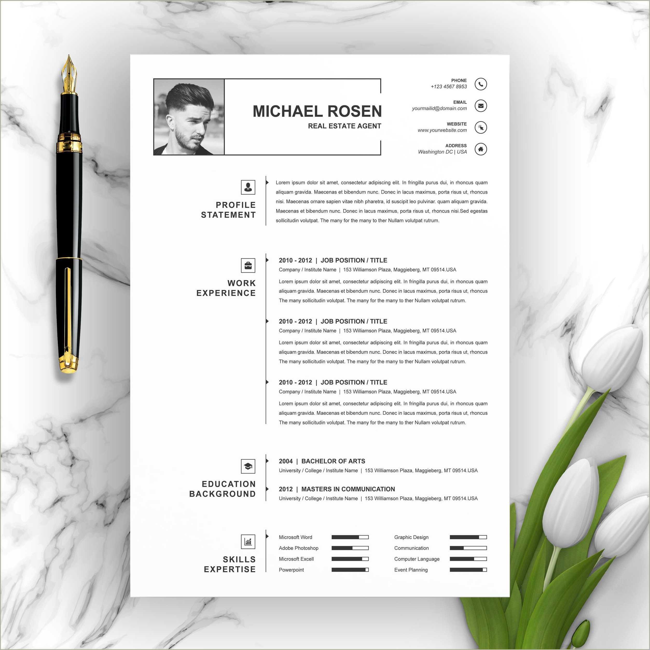 One Page Resume Template Free Download Resume Example Gallery