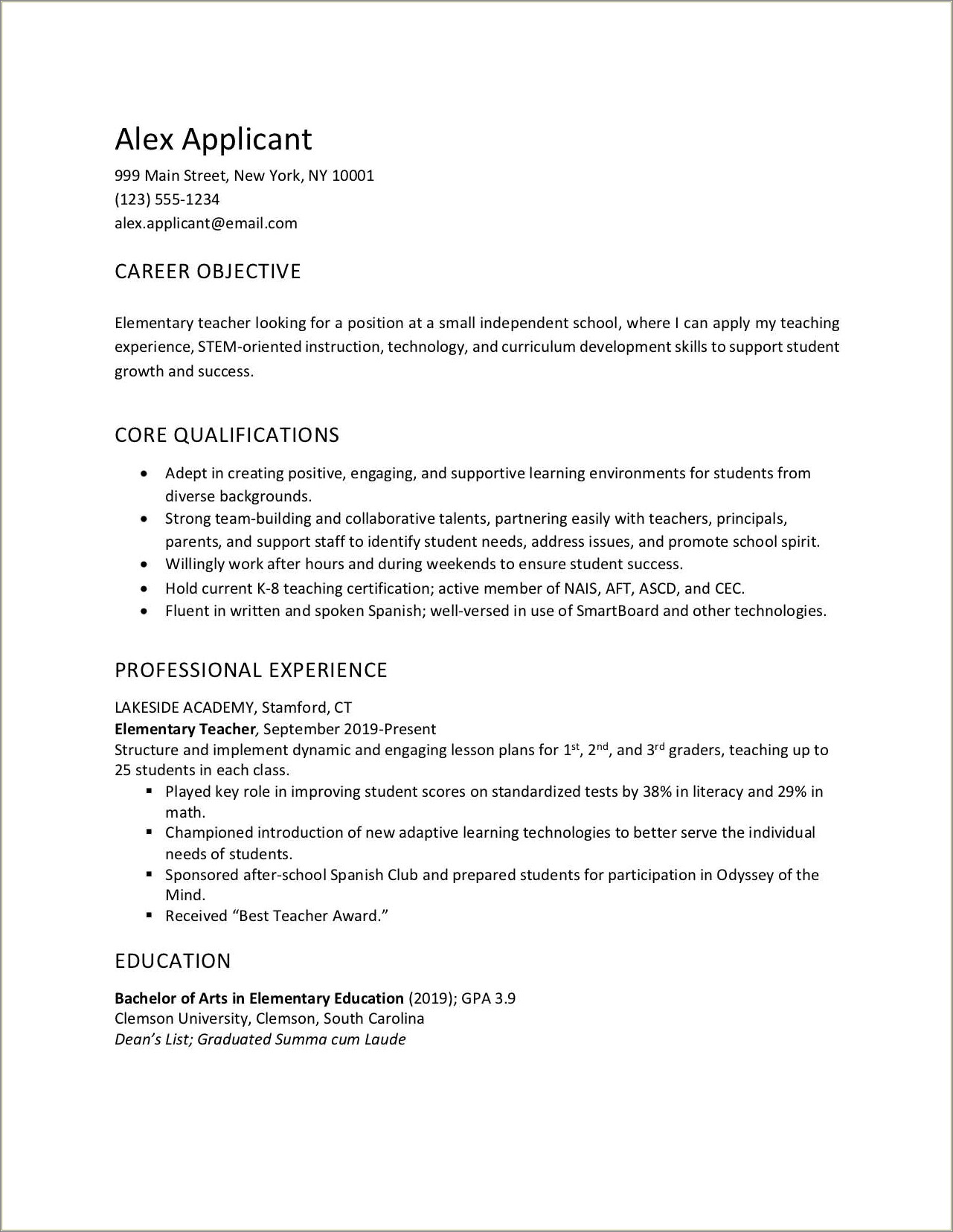 opening statement in a resume