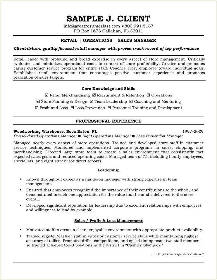 Operations Manager Resume Summary Examples
