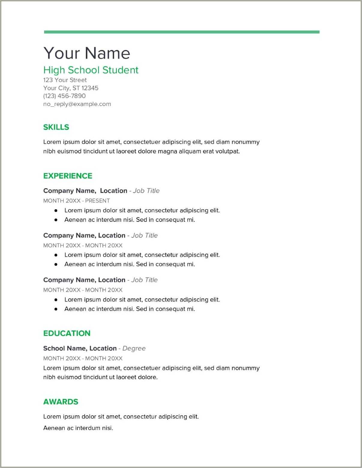 Out Of High School Resume Examples
