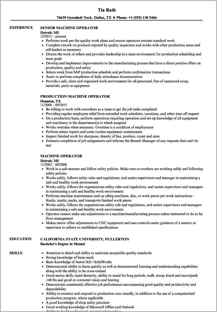Packaging Machine Operator Resume Sample - Resume Example Gallery