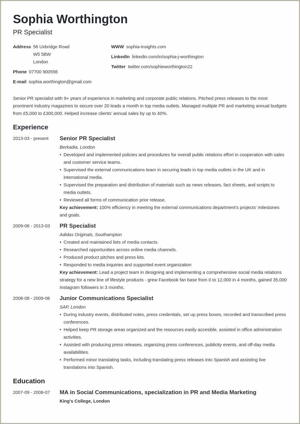 Personal Information In Resume Sample - Resume Example Gallery