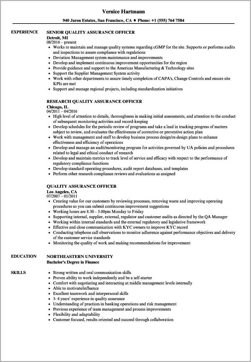 Sample Resume For Pharmaceutical - Pharmaceutical Quality Assurance Skills For Resume 
