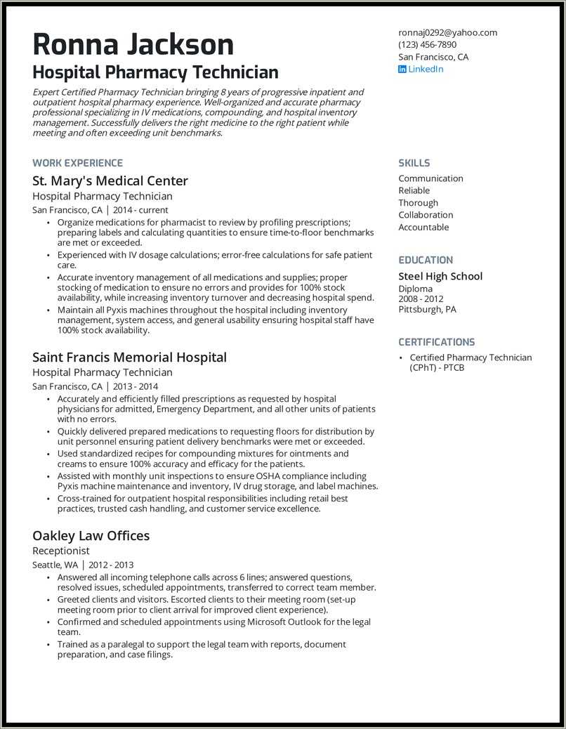 Pharmacy Assistant Resume Sample No Experience - Resume Example Gallery