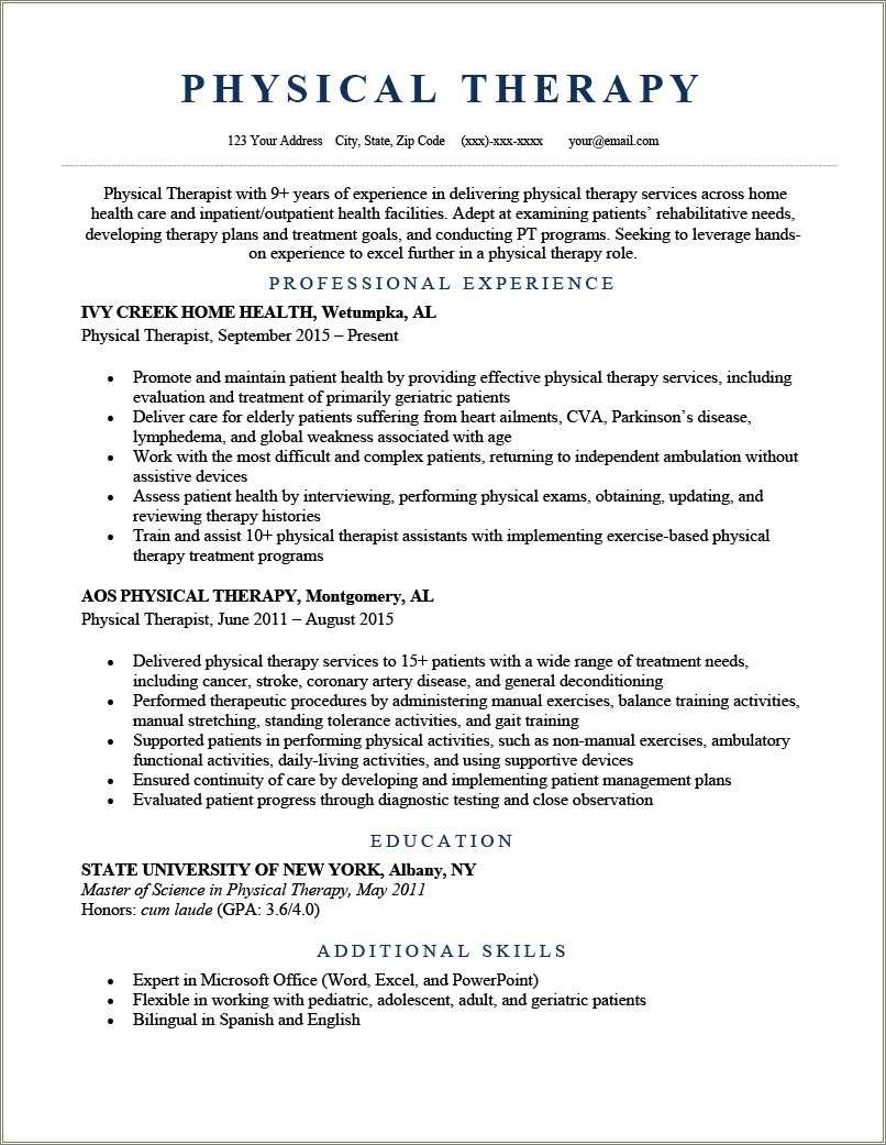 Physical Therapy Aide Objective Resume