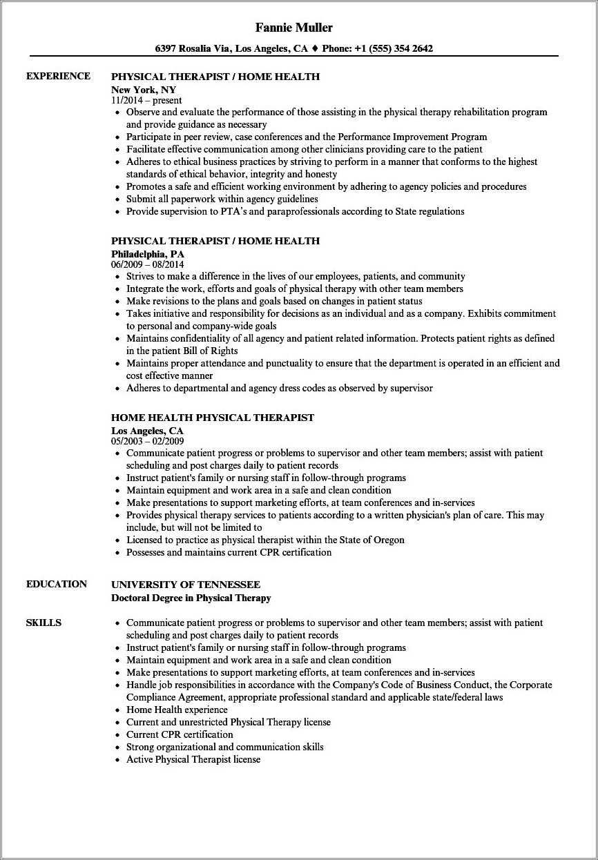 Physical Therapy Physical Therapist Resume Sample - Resume Example Gallery