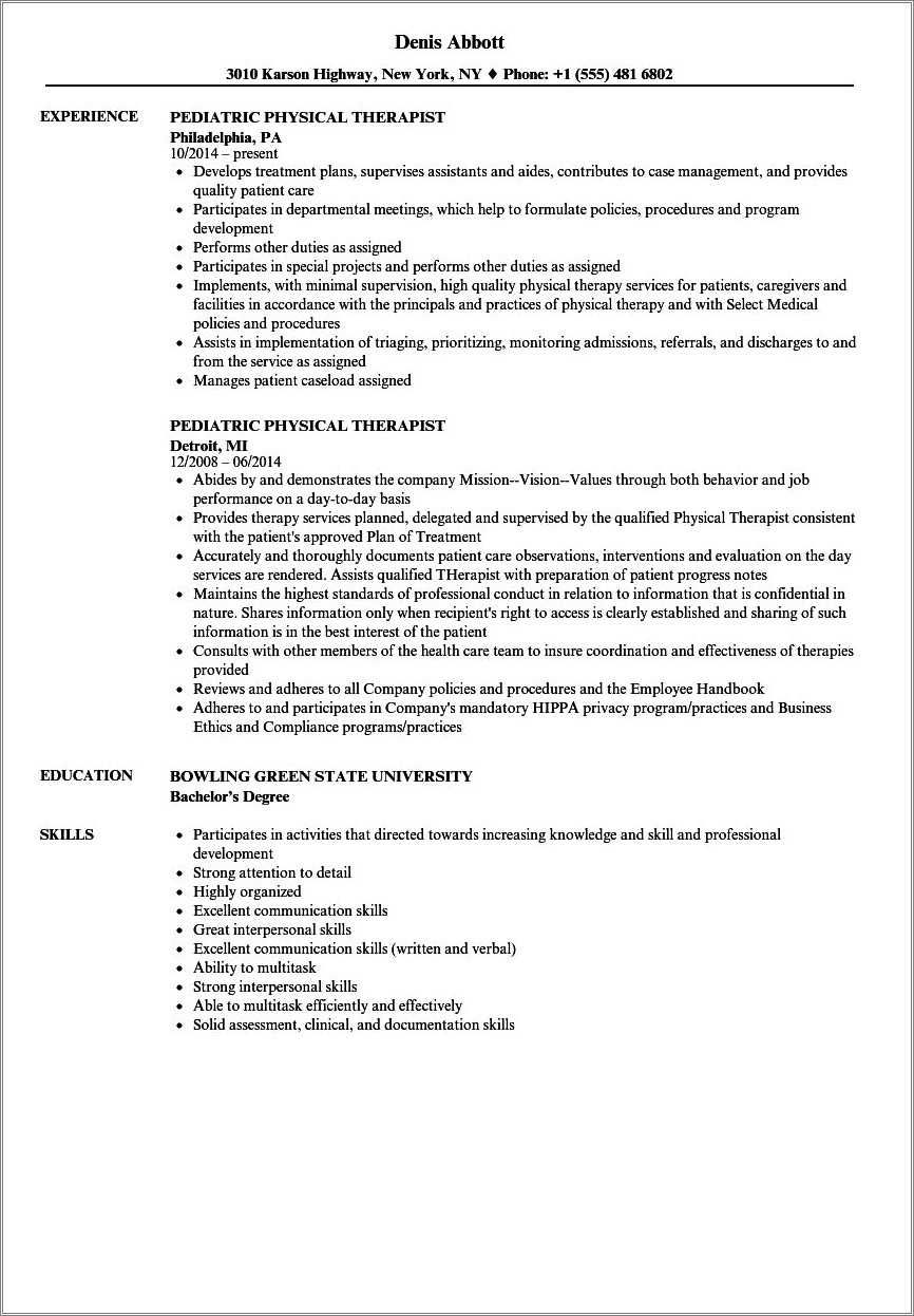 Physical Therapy Resume Career Objective