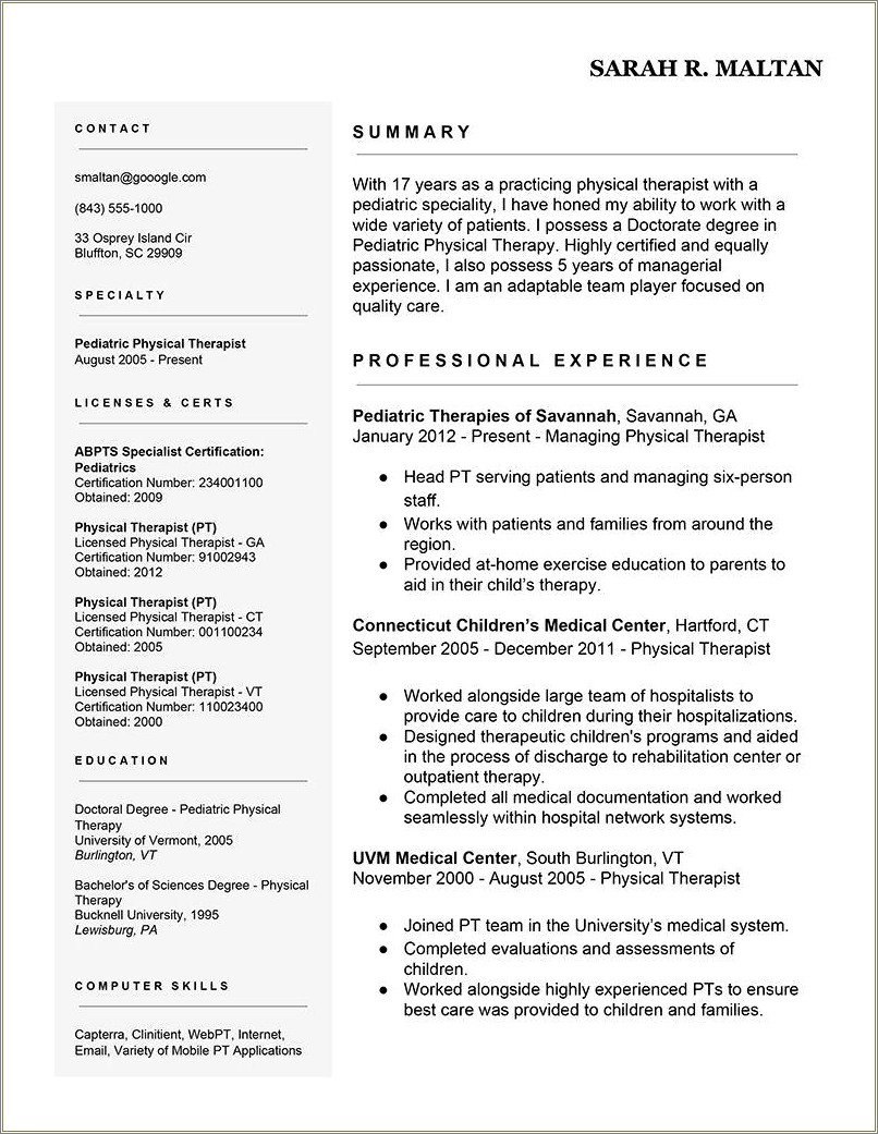 Physical Therapy School Resume Objective