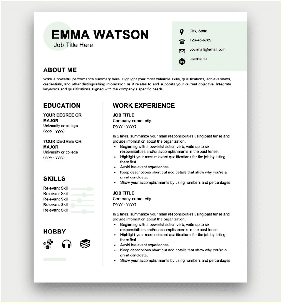 present meaning in resume